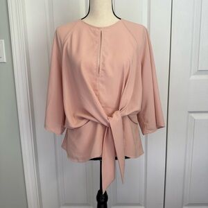 Peachy Pink 3/4 Sleeve Tie Front Blouse size 10 Formal wear 100% polyester